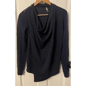 Gianni Binni Sweater Wool Blend Cowl Neck Front Drapey Navy Blue Size Small